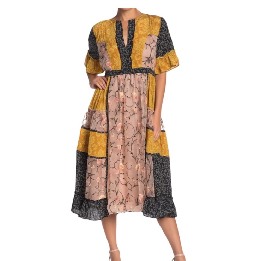 Anthropologie Let Me Be embroidered midi dress- Size M